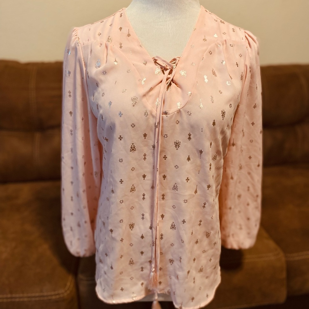 Faded Glory Pink Blouse with Gold Details